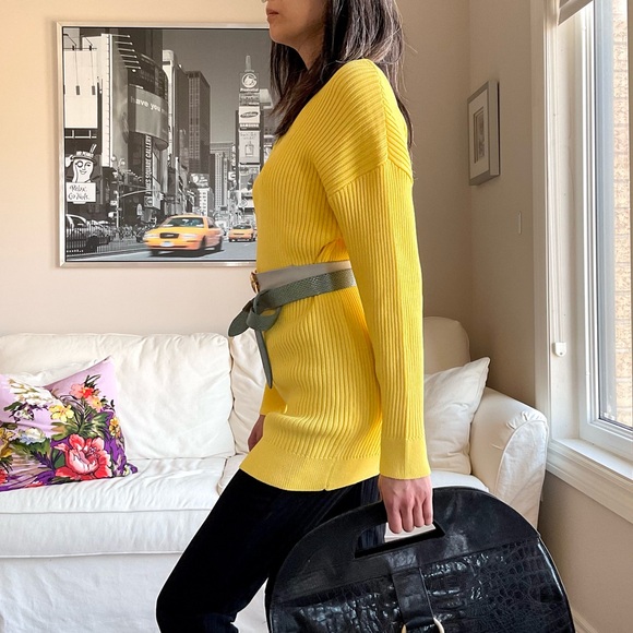 NWT Zara yellow knit long top/short dress low back knit with black ribbon detail - Picture 4 of 15